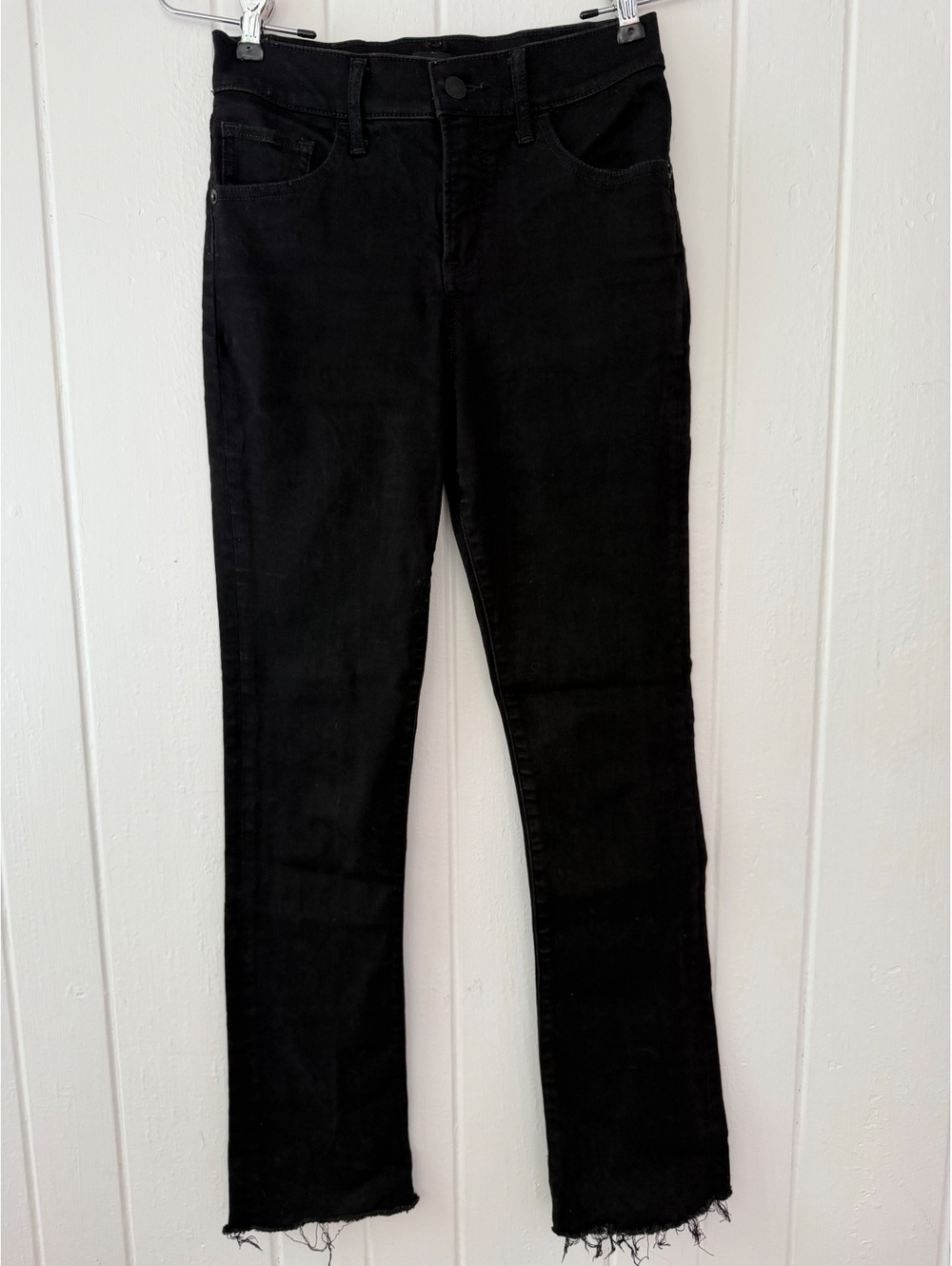 Express Skyscraper Mid Rise Black Jeans Size 2R with Frayed Hem